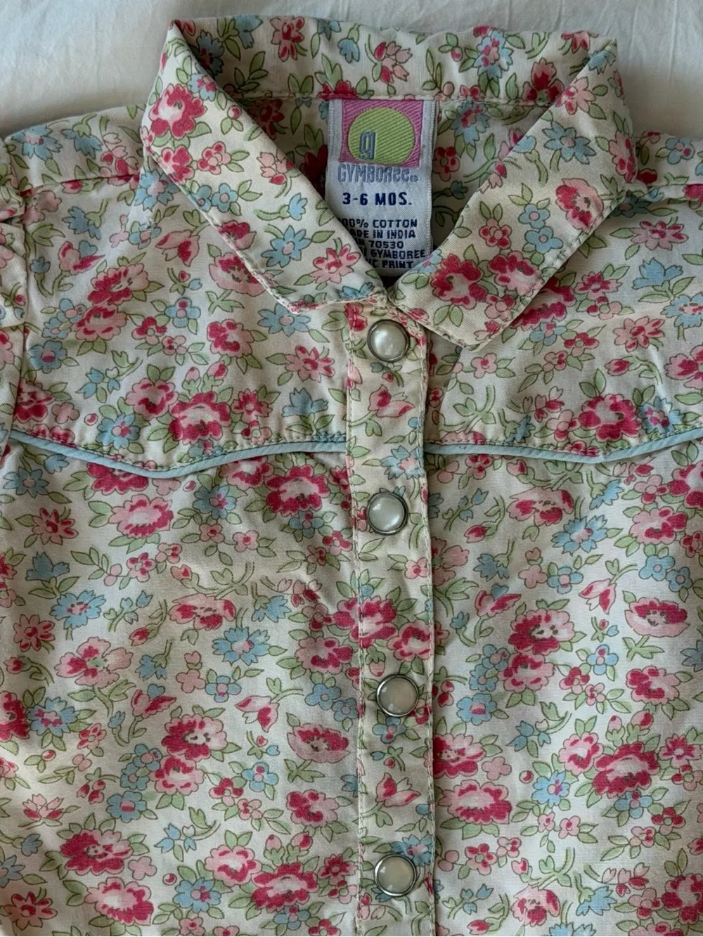 Gymboree Baby 3-6M Floral Western Snap Shirt Ruffle Puff Sleeve Cotton
